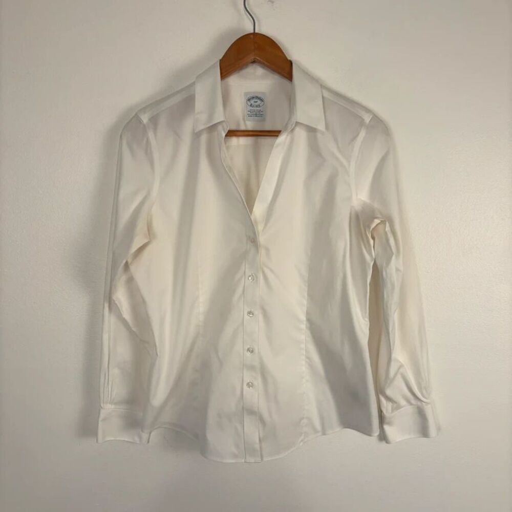 Brooks Brothers Women's White Non-Iron Stretch Long Sleeve Button-Up Shirt 10P